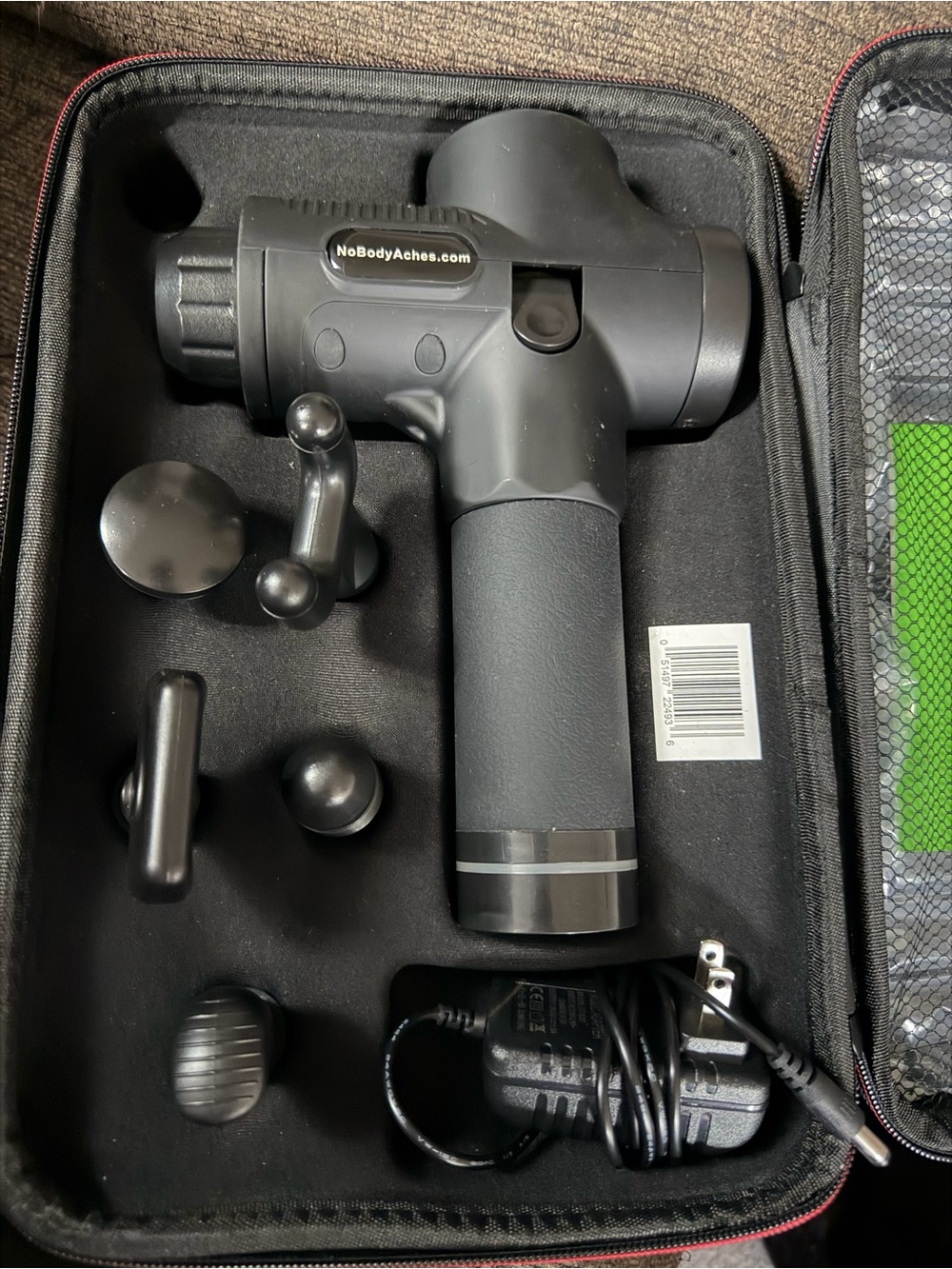 NoBodyAches Black Percussion Massage Gun with 6 Attachments
